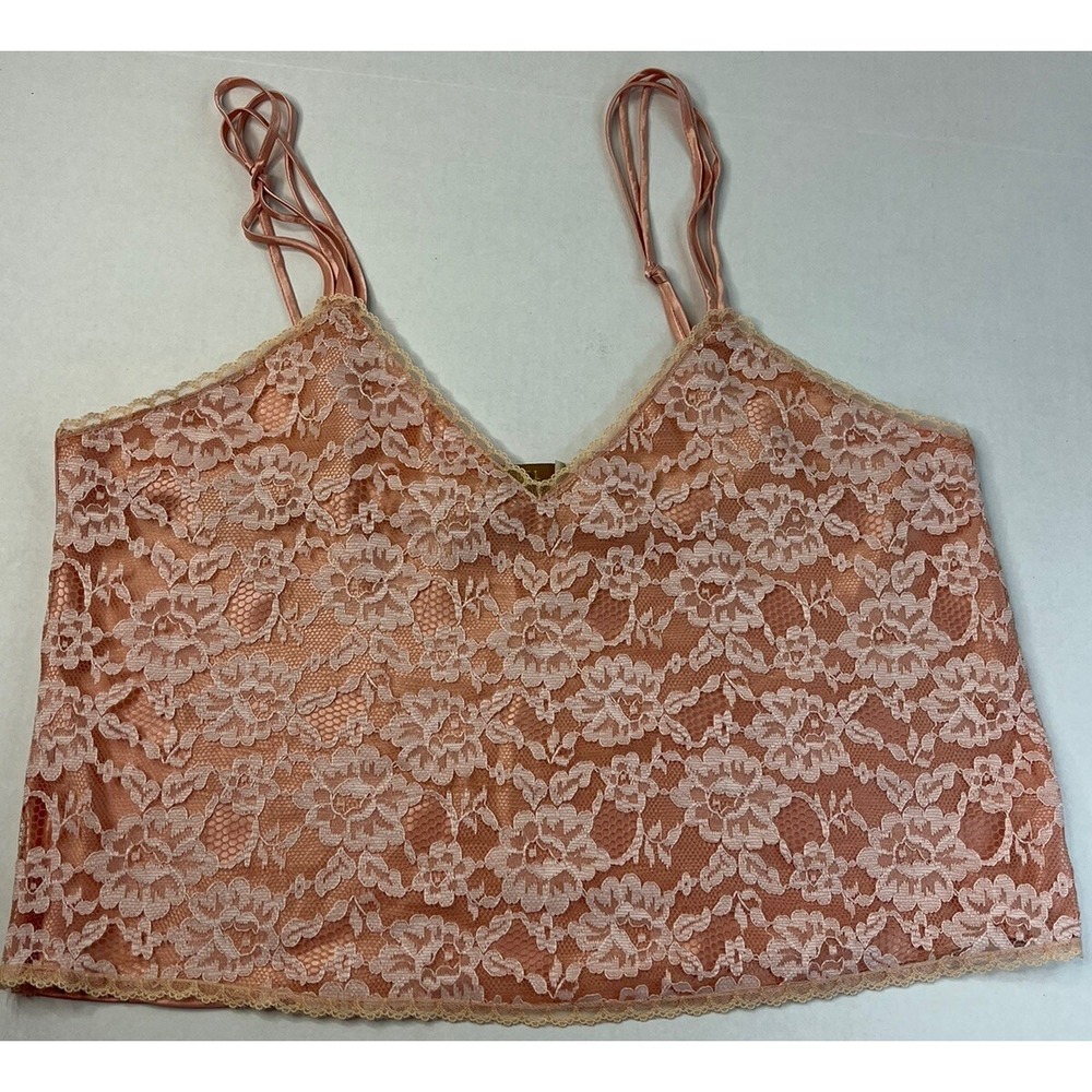 Vintage 90s Victoria's Secret White & Gold Label Lacey Cami Knot Crop Top Medium